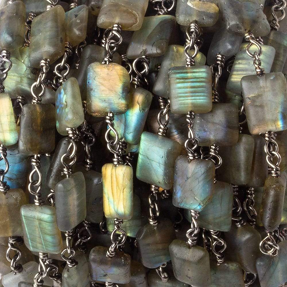 Matte Rectangle Labradorite Black Gold plated Chain by the foot (ONLINE ORDER ONLY)