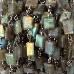 Matte Rectangle Labradorite Black Gold plated Chain by the foot (ONLINE ORDER ONLY)