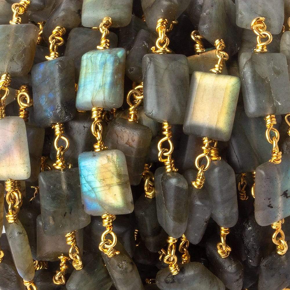Matte Rectangle Labradorite Gold plated Chain by the foot (ONLINE ORDER ONLY)