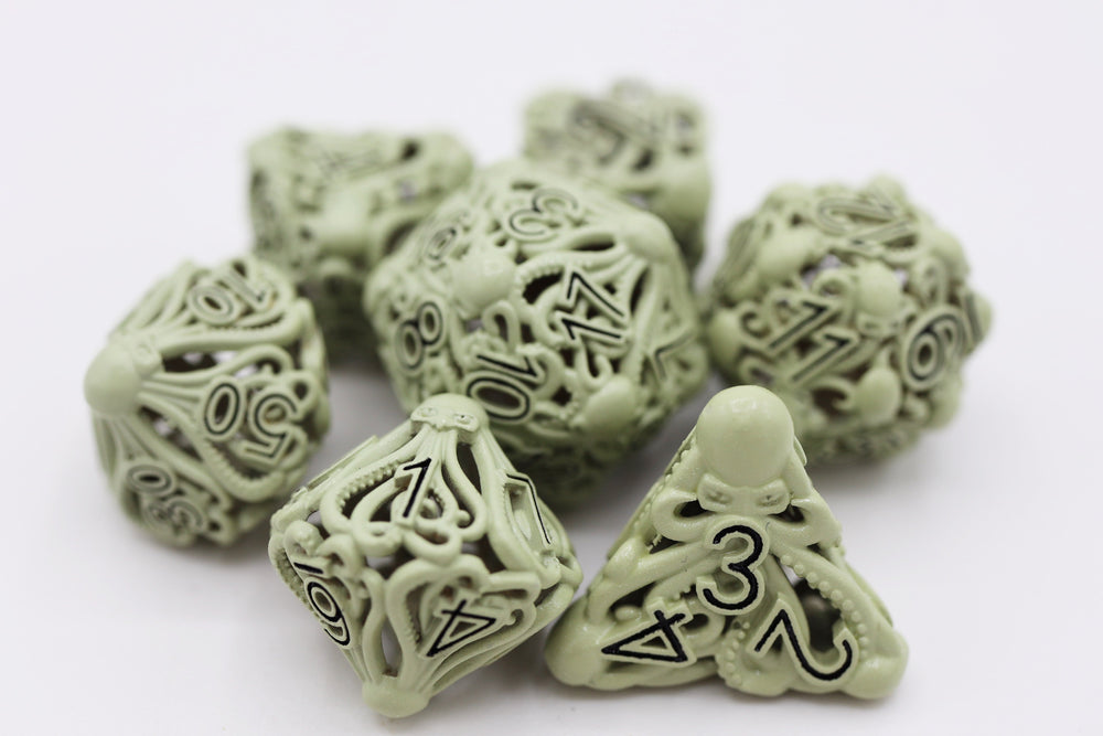 Mind Eater: Glow Green - Hollow Metal RPG Dice Set (ONLINE ORDER ONLY)