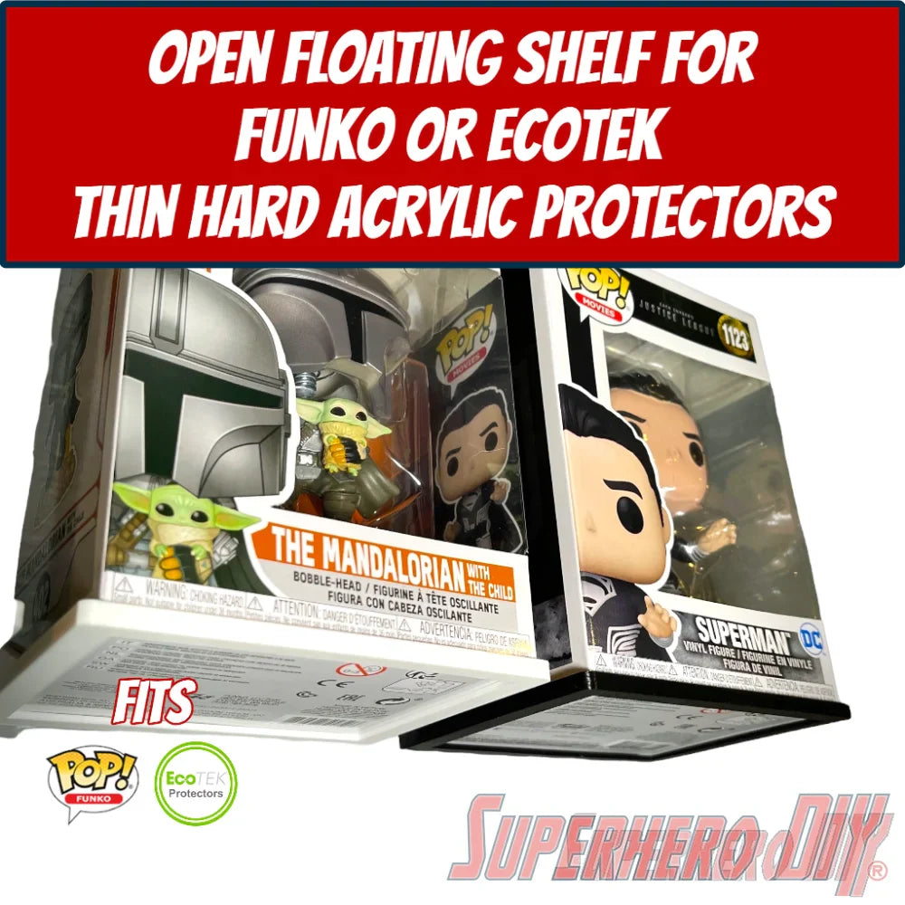 Minimalist Open Bottom Floating Shelf for Funko Pop Boxes | Fits Soft or Hard Protectors | Easy Wall Mount with Screws or Command Strips (ONLINE ORDER ONLY)