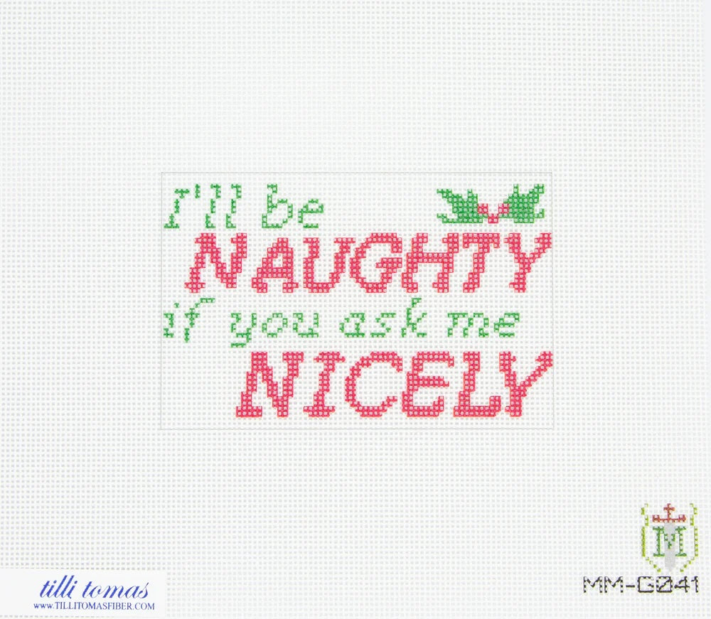 “Naughty” Needlepoint Canvas – 4"x3.5", 18 Mesh by Misty Morrow (ONLINE ORDER ONLY)