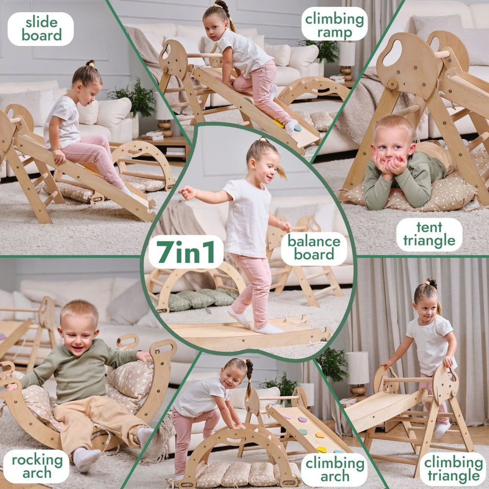 4in1 Montessori Climbing Set: Pikler Triangle, Arch, Slide Board, and Cushion for Toddlers (1–3 Years) (ONLINE ORDER ONLY)