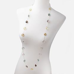 Multi Gemstone Faceted Cushion .925 Silver Bezel Chain Necklace AAA (ONLINE ORDER ONLY)