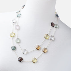 Multi Gemstone Faceted Cushion .925 Silver Bezel Chain Necklace AAA (ONLINE ORDER ONLY)