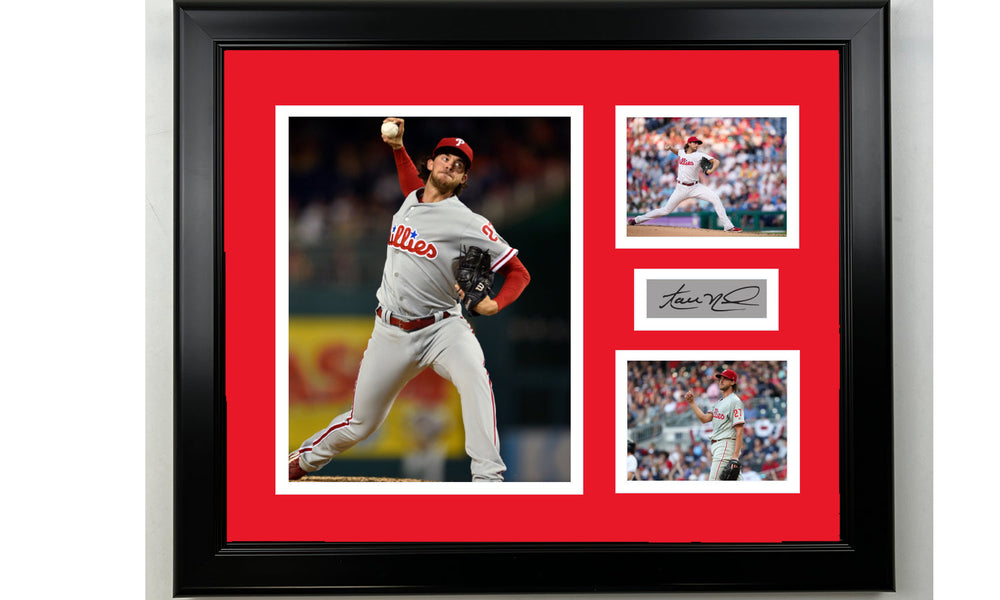 Framed Aaron Nola Philadelphia Phillies Facsimile Laser Engraved Signature Baseball 14x11 3 Photo Collage (ONLINE ORDER ONLY)