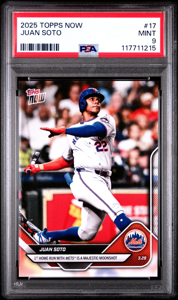 Graded 2025 Topps Now Juan Soto #17 Baseball Card PSA 9 Mint (ONLINE ORDER ONLY)
