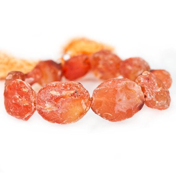 Orange Agate Hammer Faceted Oval Beads (ONLINE ORDER ONLY)