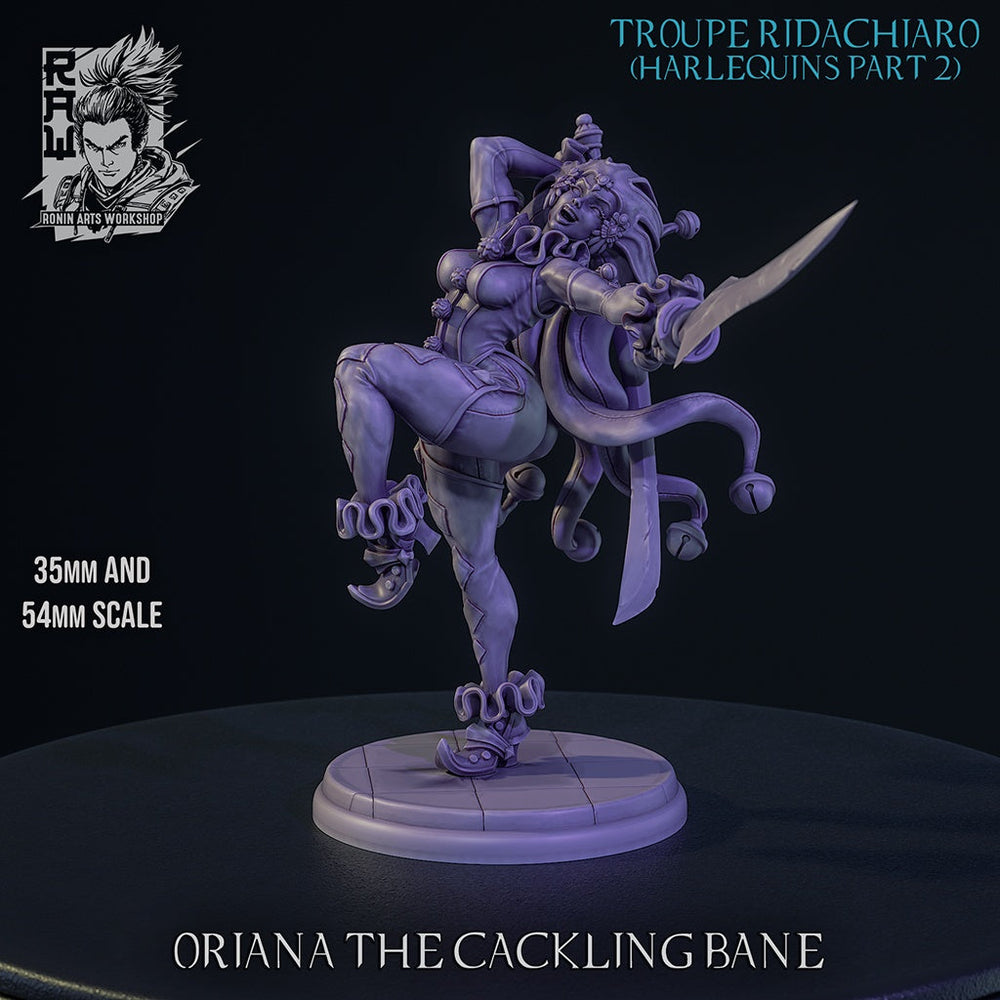 Oriana the Cackling Bane – Harlequin Rogue – Resin Tabletop Miniature (ONLINE ORDER ONLY)