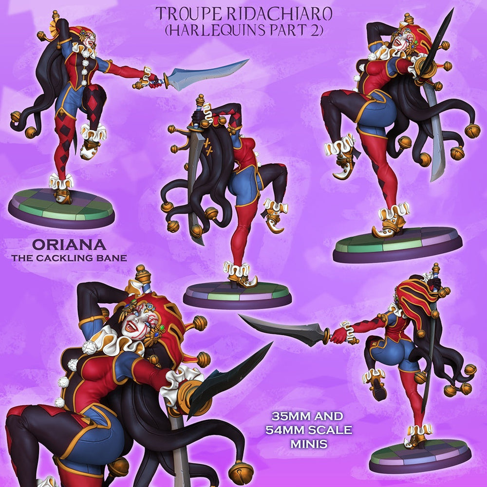 Oriana the Cackling Bane – Harlequin Rogue – Resin Tabletop Miniature (ONLINE ORDER ONLY)