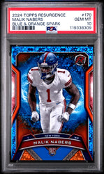 Graded 2024 Topps Resurgence Malik Nabers #170 Blue & Orange Spark Rookie RC Football Card PSA 10 Gem Mint (ONLINE ORDER ONLY)
