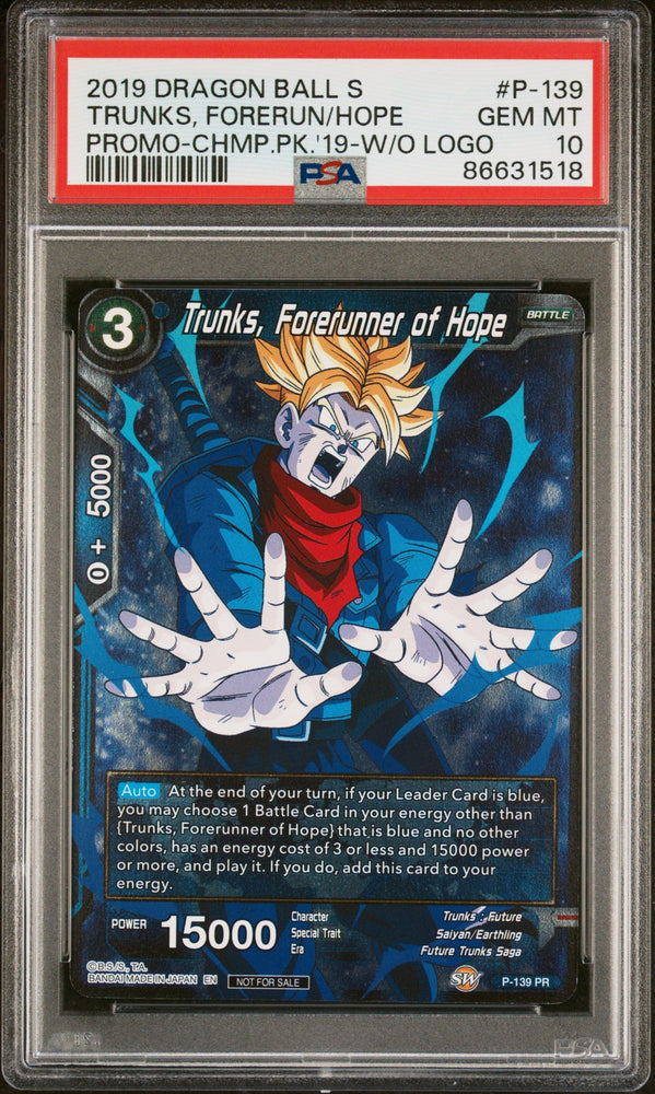 2019 DRAGON BALL SUPER TRUNKS, FORERUN/HOPE #P-139 - PSA 10 (Online Order Only)