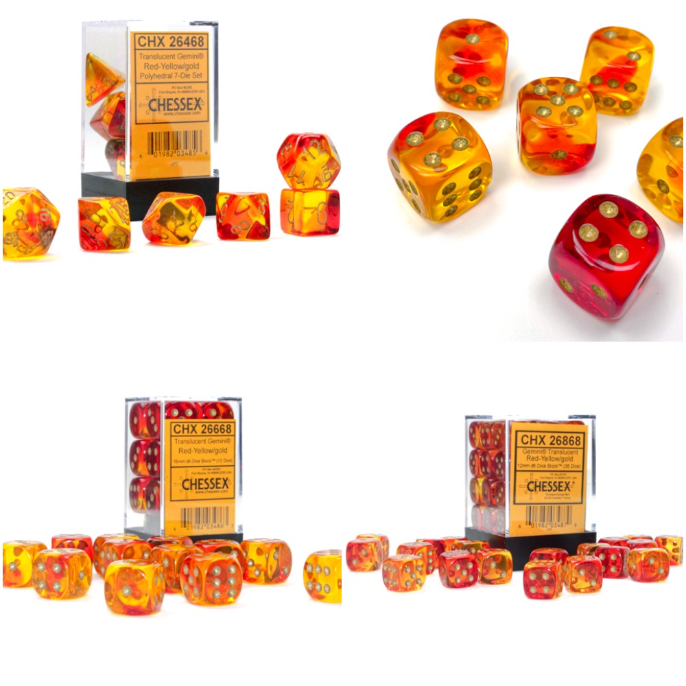 Gemini® Polyhedral Translucent Red-Yellow/gold 7-Die Set /16mm/12mm (Online Only)