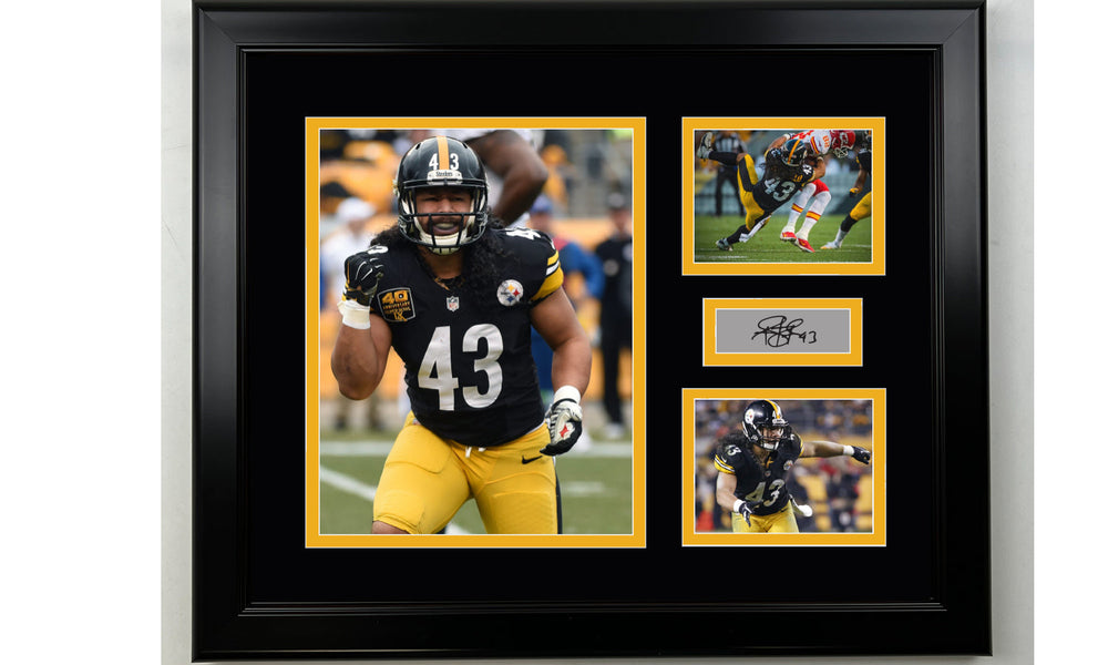 Framed Troy Polamalu Pittsburgh Steelers Facsimile Laser Engraved Signature Football 14x11 3 Photo Collage (ONLINE ORDER ONLY)