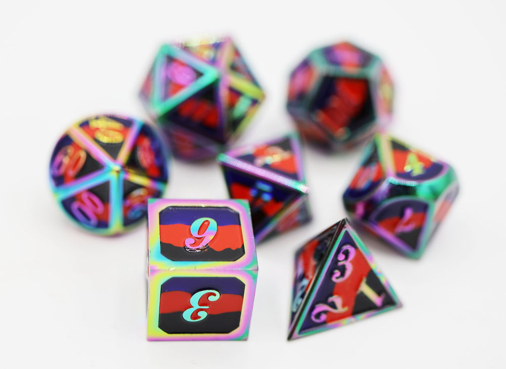 Polyamorous Pride Flag - Metal RPG Dice Set (ONLINE ORDER ONLY)