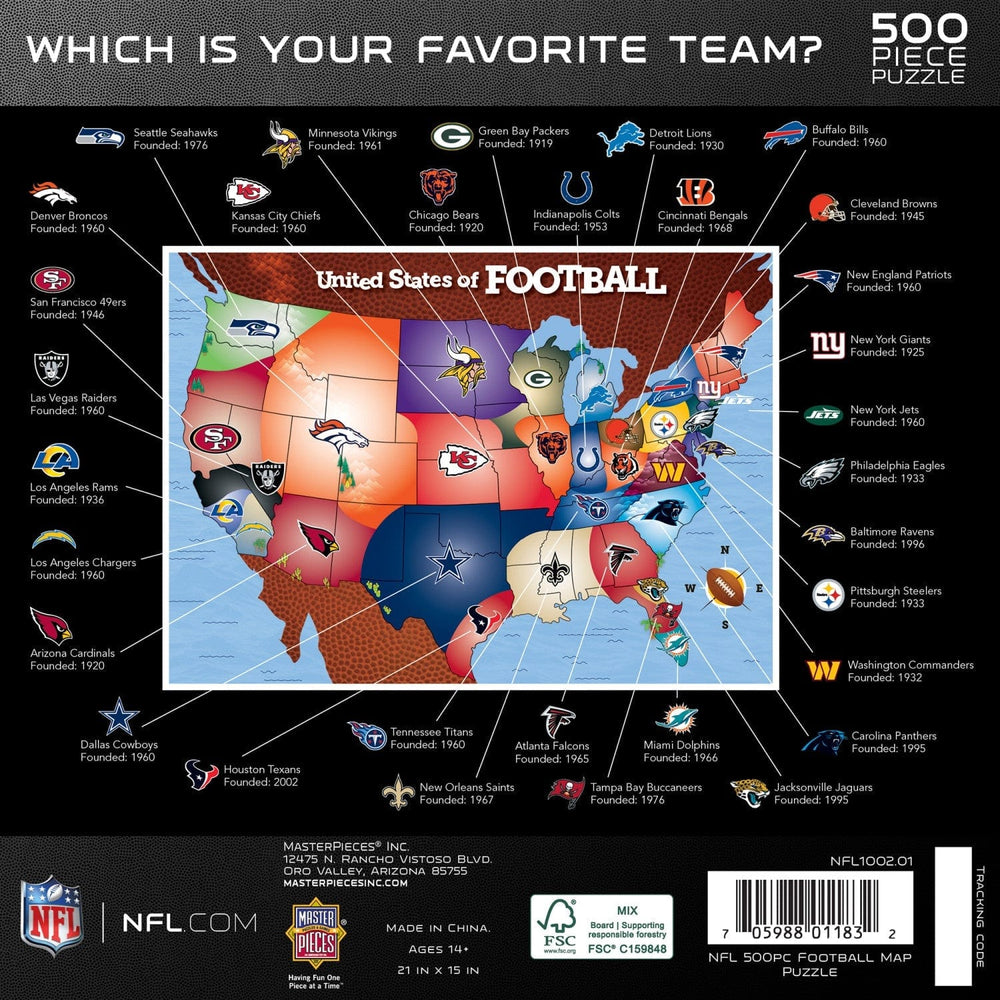 NFL - League Map 500 Piece Jigsaw Puzzle (ONLINE ORDER ONLY)