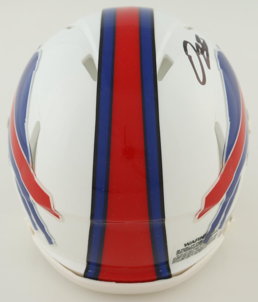 Damien Harris Signed Bills Speed Mini Helmet (Beckett) (Online Order Only)