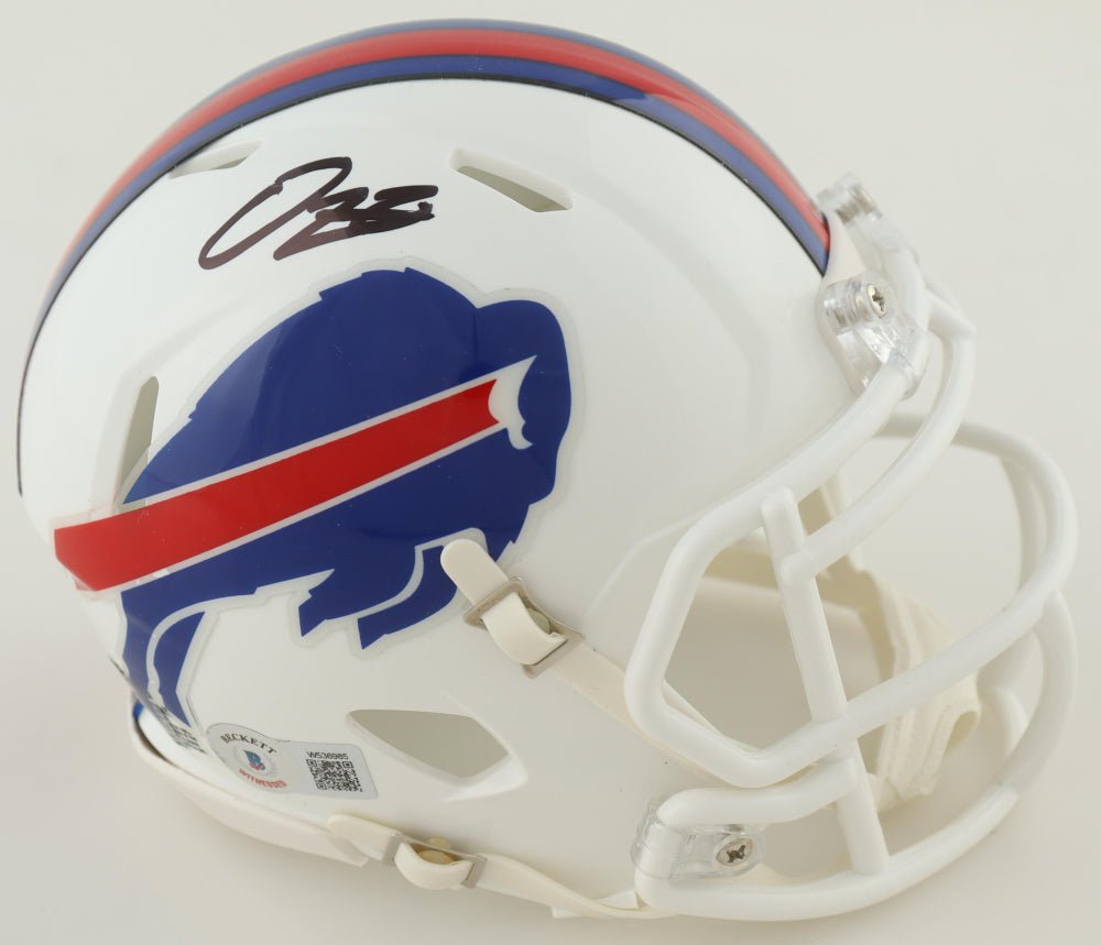 Damien Harris Signed Bills Speed Mini Helmet (Beckett) (Online Order Only)