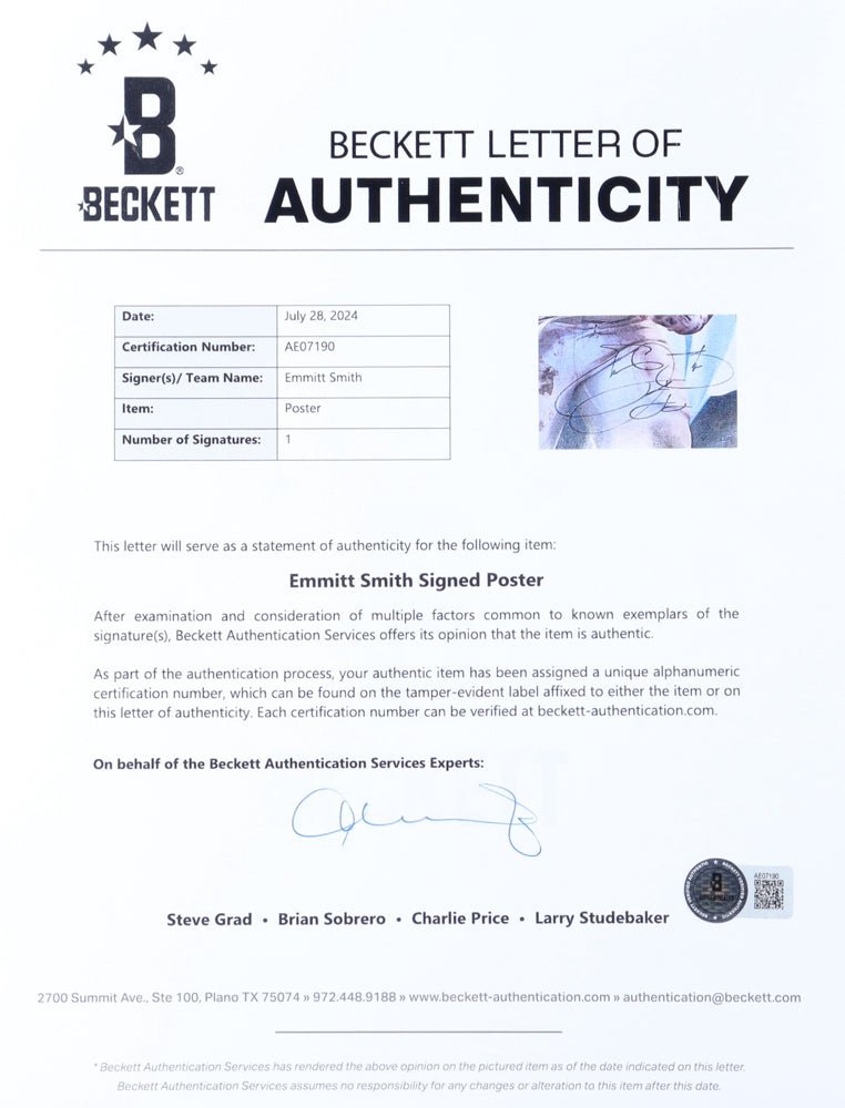 Emmitt Smith Signed Cowboys Custom Framed Poster Display (Beckett) (Online Order Only)