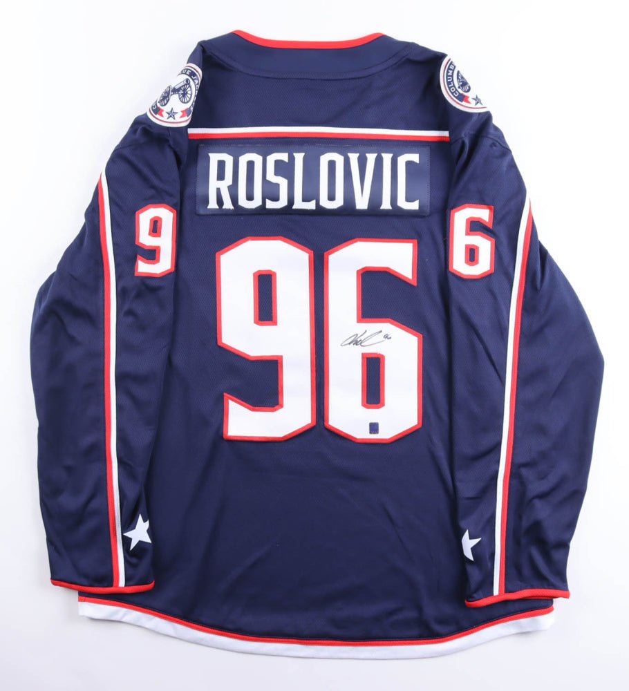 Jack Roslovic Signed Blue Jackets Jersey (DA) (Online Order Only)
