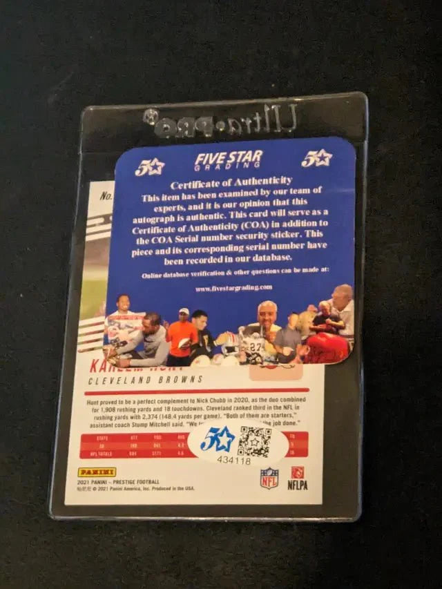 Kareem Hunt Cleveland Browns autographed card w/coa (Online Order Only)