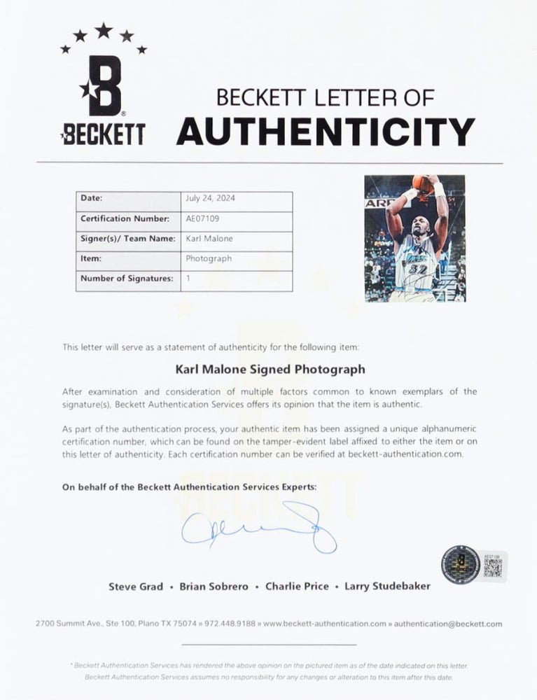 Karl Malone Signed Jazz Custom Framed Photo Display (Beckett) (Online Order Only)