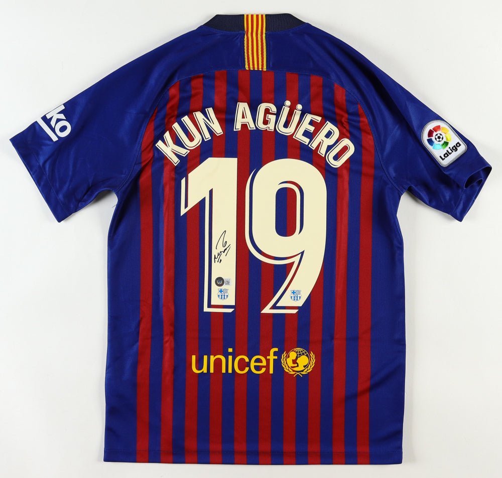 Kun Aguero Signed Barcelona Jersey (Beckett) (Online Order Only)