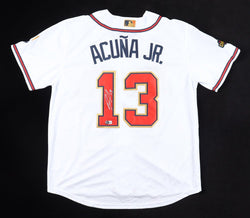 Ronald Acuna Jr. Signed Jersey With 2021 World Series Patch (Beckett) (Online Order Only)