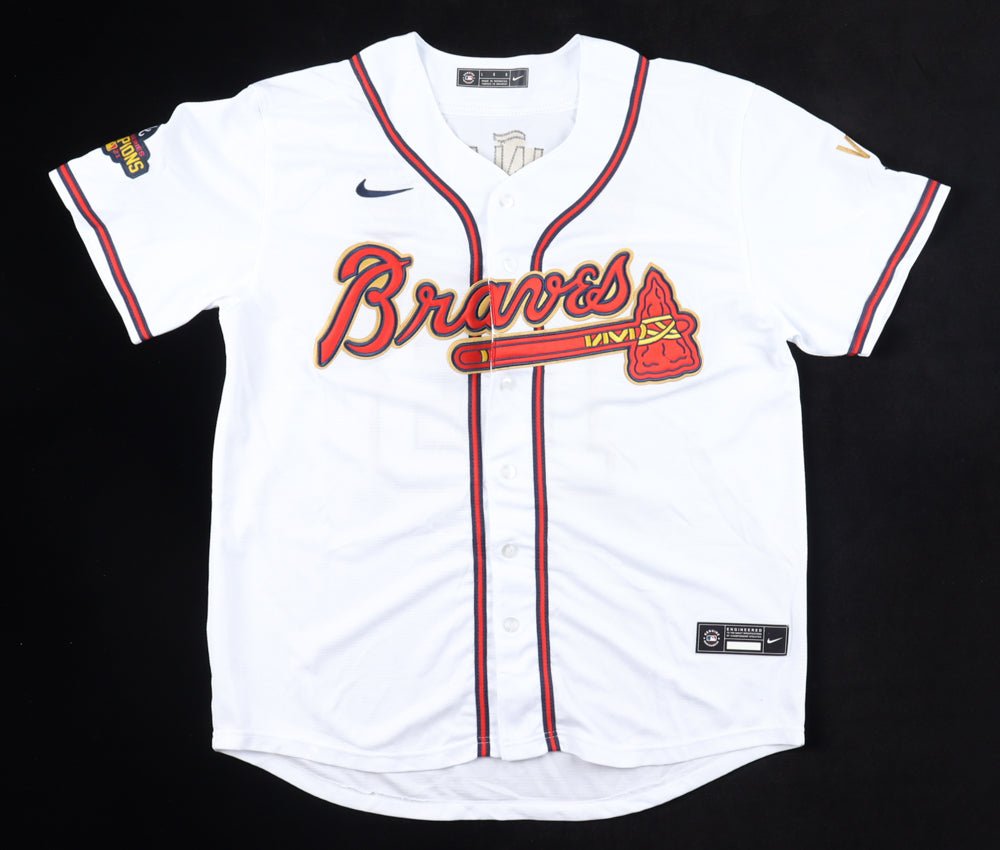 Ronald Acuna Jr. Signed Jersey With 2021 World Series Patch (Beckett) (Online Order Only)
