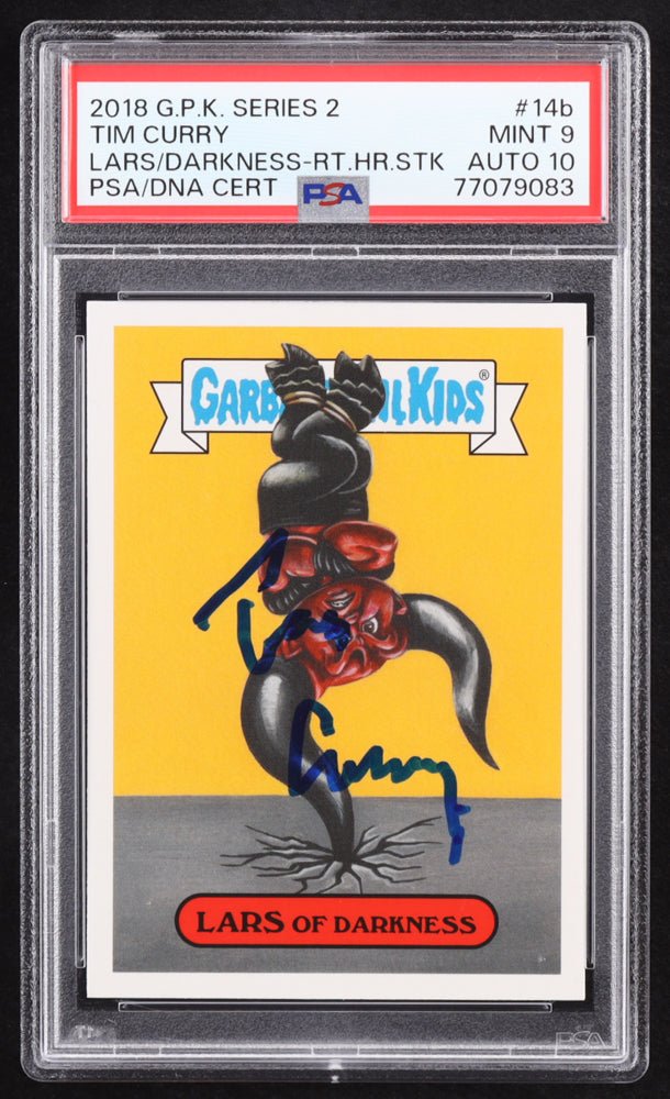 Tim Curry Signed 2018 Topps Garbage Pail Kids Oh The Horror-ible! #RH14b Lars of Darkness (PSA 9 | Auto 10) (Online Order Only)