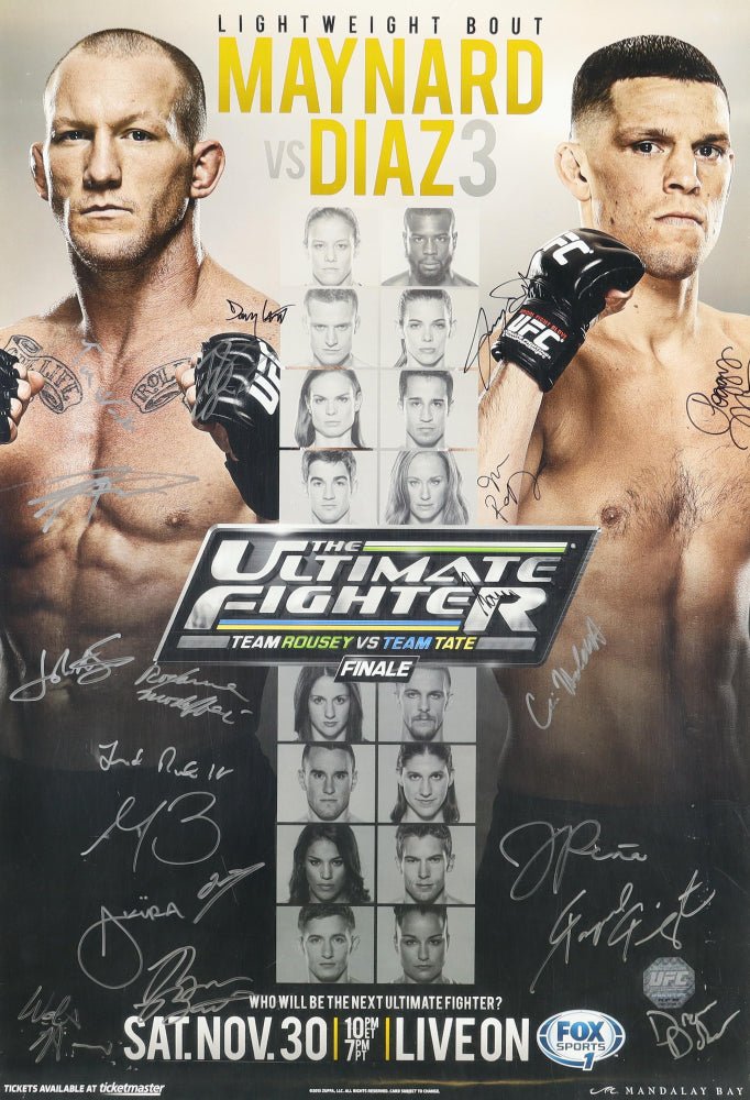 "UFC Lightweight Bout: Maynard vs Diaz" LE 27x39 Poster Signed By (20) With Nate Diaz, Gray Maynard, Michael Wootten, Raquel Pennington (UFC) (Online Order Only)