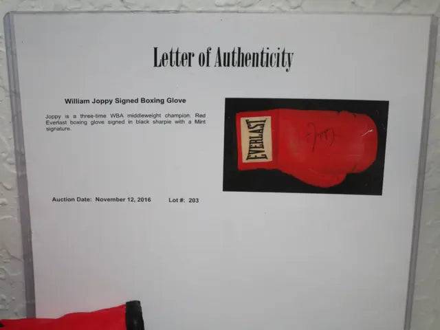 William Joppy Autographed Boxing Glove Sig Auctions LOA (Online Order Only)