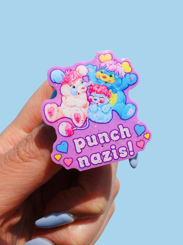 Punch Nazis Cute Bear Pin – Glitter Acrylic Pin (Online Order Only)