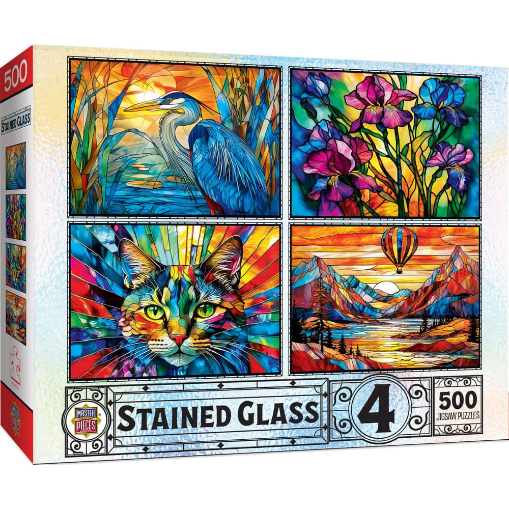 Stained Glass - 500 Piece Jigsaw Puzzles 4-Pack