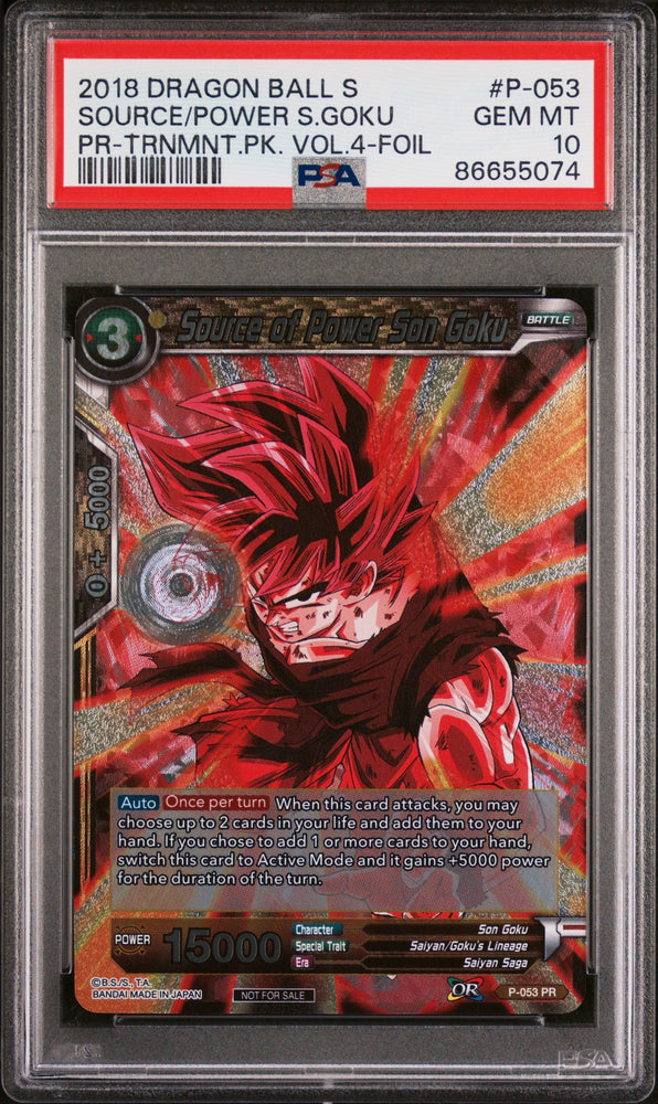 2018 DRAGON BALL SUPER SOURCE/POWER S.GOKU #P-053 - PSA 10 (Online Order Only)