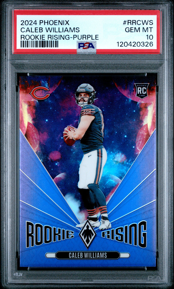 Graded 2024 Panini Phoenix Caleb Williams #RRCWS Rookie Rising Purple Rookie RC Football Card PSA 10 Gem Mint (ONLINE ORDER ONLY)