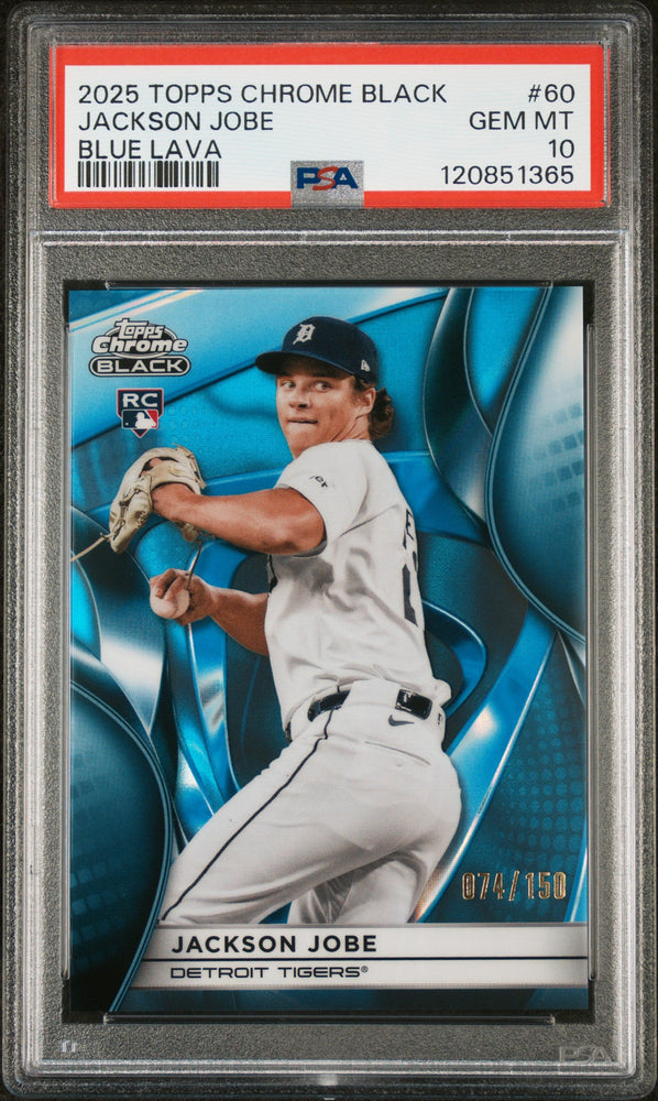 Graded 2025 Topps Chrome Black Jackson Jobe #60 Blue Lava /150 Rookie RC Baseball Card PSA 10 Gem Mint (ONLINE ORDER ONLY)