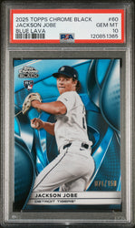 Graded 2025 Topps Chrome Black Jackson Jobe #60 Blue Lava /150 Rookie RC Baseball Card PSA 10 Gem Mint (ONLINE ORDER ONLY)