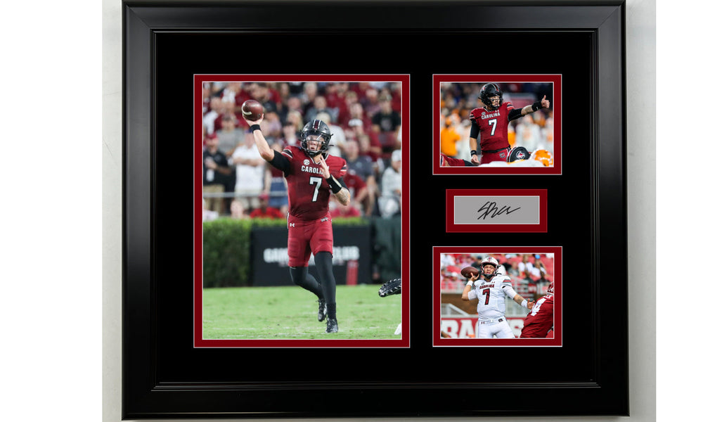 Framed Spencer Rattler South Carolina Gamecocks Facsimile Laser Engraved Signature Football 14x11 3 Photo Collage (ONLINE ORDER ONLY)