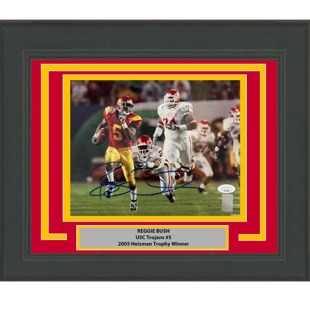 Framed Autographed/Signed Reggie Bush USC Trojans 8x10 College Football Photo JSA COA (ONLINE ORDER ONLY)