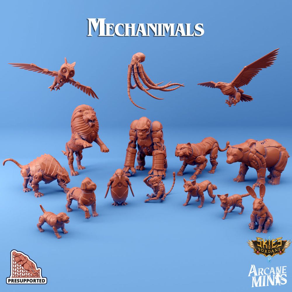 3D Printed Sordane Publishing Arcane Minis Mechanimal Cat Mechanimals Set 28mm 32mm D&D (Online Only)