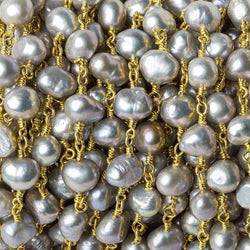 7x6mm Rose' Silver side drilled Baroque Pearl Gold plated Chain (ONLINE ORDER ONLY)