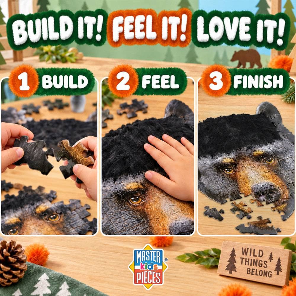 Furry Puzzle - Black Bear 48 Piece Shaped Puzzle