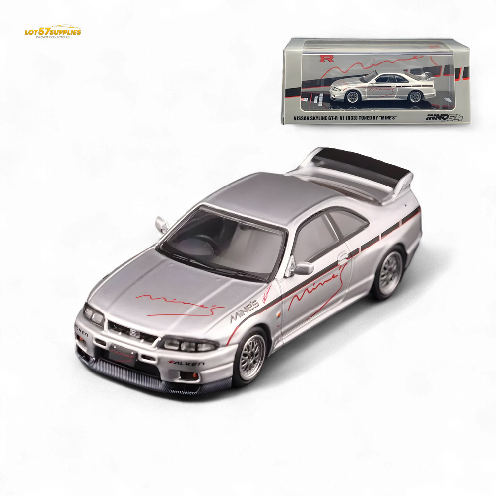 Inno64 NISSAN SKYLINE GR-R (R33) "Tuned by Mine's" Silver 1:64 (ONLINE ORDER ONLY)