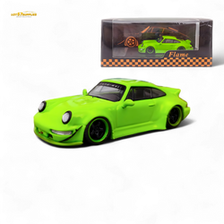 Flame Porsche 964 RWB Ducktail in Fluorescent Green 1:64 (ONLINE ORDER ONLY)