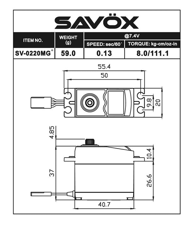 Savox High Voltage Standard Digital Servo 0.13sec / 111.1oz @ 7.4V (ONLINE ORDER ONLY)