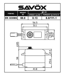 Savox SW0230MGP Waterproof Standard Digital Servo Soft Start (ONLINE ORDER ONLY)