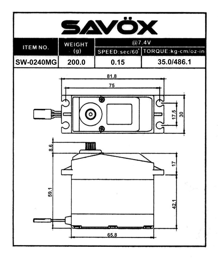 Savox Waterproof 1/5 Scale High Voltage Digital Servo 7.4V (ONLINE ORDER ONLY)