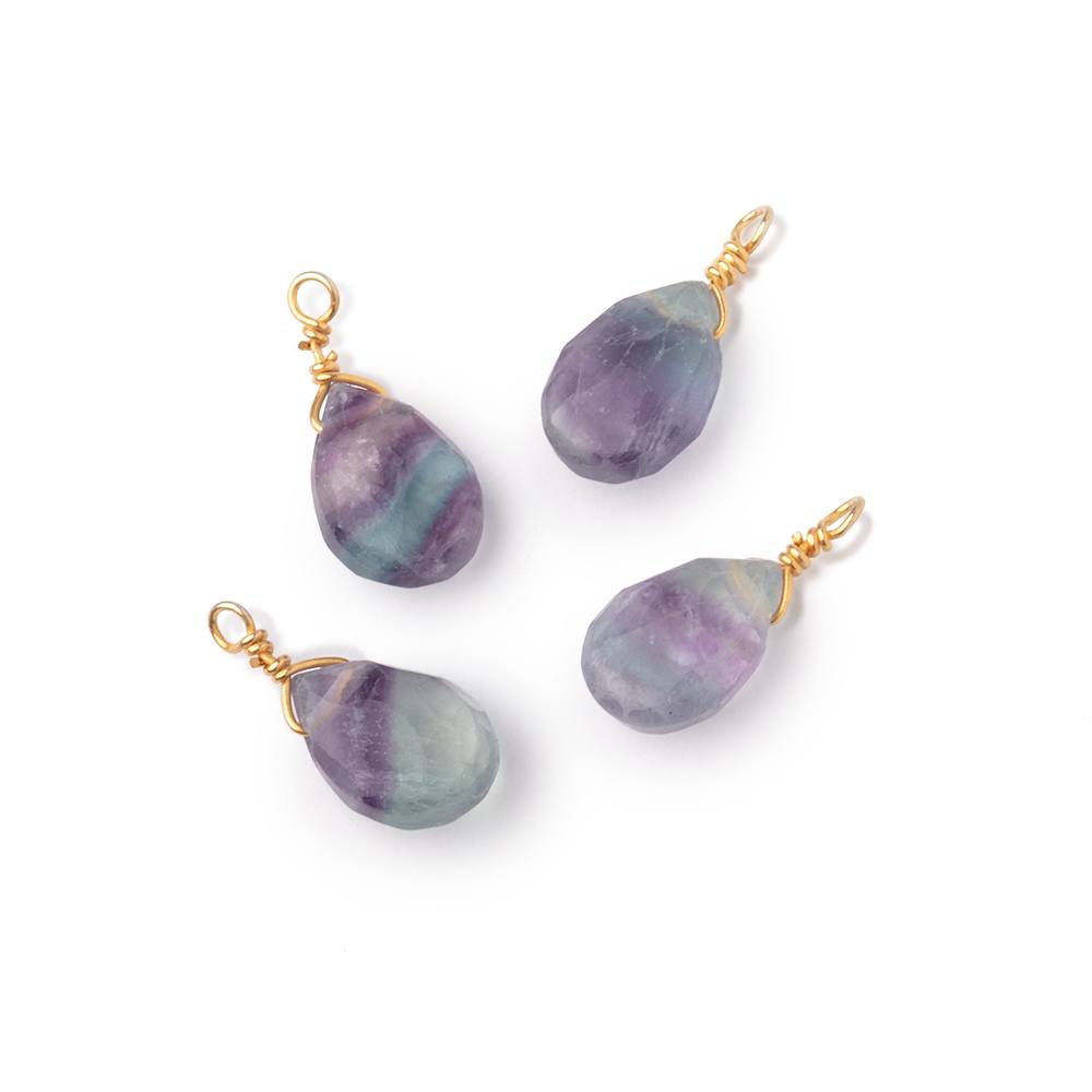 Set of 4 Vermeil Wire Wrapped 9x6mm Fluorite Faceted Pear Focals (ONLINE ORDER ONLY)