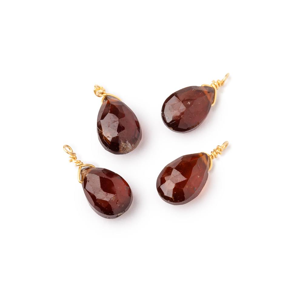 Set of 4 Vermeil Wire Wrapped 9x6mm Hessonite Garnet Faceted Pear Focals (ONLINE ORDER ONLY)